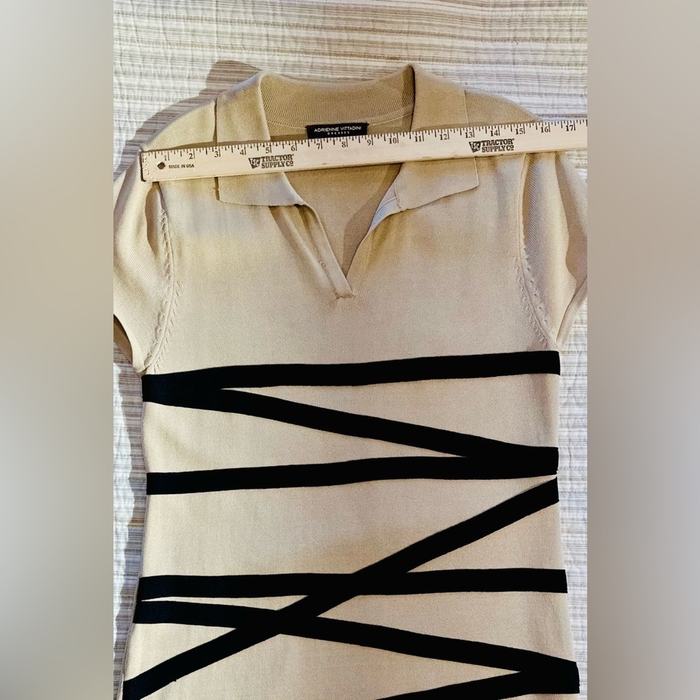 Adrienne Vittadini Beige Dress With Black Horizontal Strips, Size M - Picture 6 of 12